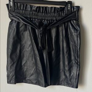 WINDSOR Black Leather Skirt with Tie Waist